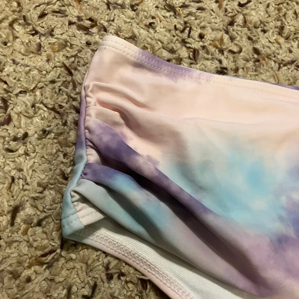 Tie Dye Pink Blue Purple‎ Roushed Bikini Swimsuit Bottoms Women's 2XL